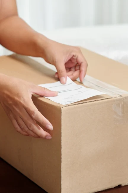 Une personne qui dépose un colis