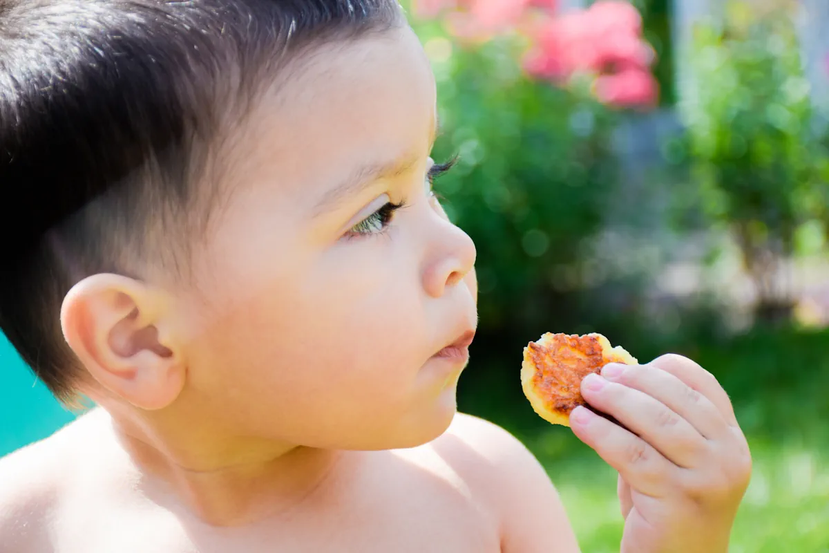 un enfant de 2 ans qui mange des crevettes
